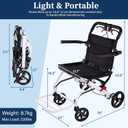 Aevi Lightweight Transport Wheelchair for Adults & Seniors, 19 lbs Folding Travel Wheelchair with 17.7" Seat, Portable Transport Chair for Caregivers, Narrow Wheelchair for Doorways (White - 1)