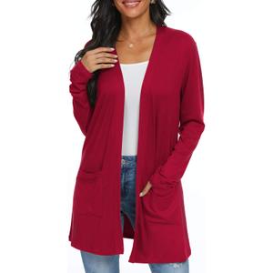 Womens Casual Lightweight with Pocketes Long Sleeve Open Front Cardigan (XX-Large, A02 Red)