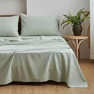 BISELINA Linen Sheet French Flax Flat Sheet Only 55% Euro Linen 45% Cotton Basic Style Solid Color Soft Breathable Farmhouse Top Sheet 1-Piece Twin Size