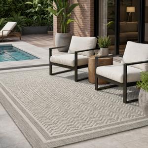 MontVoo-Outdoor Rug-Patio Rug 6x9 Polypropylene Indoor Outdoor Rugs Outdoor Carpet for Patio Deck Balcony Porch, Textured Weave, Durable for High Traffic, Fade-Resistant, Boho Farmhouse Silver Grey