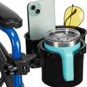 JOYTUTUS Wheelchair Cup Holder, 2-in-1 Walker Cup Holder with 6.4'' Large Storage Box, Drink Holder for Bottle with Handle, Fit for Wheelchair, Walker, Rollator, Stroller, Camper, Golf cart (Large)