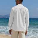 COOFANDY Men's Casual Henley Shirts Long Sleeve Band Collar Lightweight Beach Shirts Summer T-Shirts (White, S)