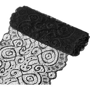 M METERXITY 15-Yard 7.1 Inch Wide Elastic Lace Fabric, Ribbon Stretchy Trim Lace W Floral Pattern for Bridal Wedding Decorations/Garment/Dress Sewing/DIY Crafts/Gift Bouquet [Black]