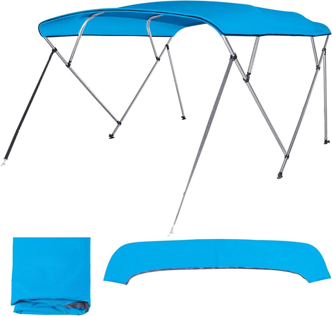 4 Bow Bimini Top Replacement Cover Waterproof 600D Sun Shade Boat Canopy with Storage Boot,Blue/Gray 54''-103''W x 96''L x 54''H