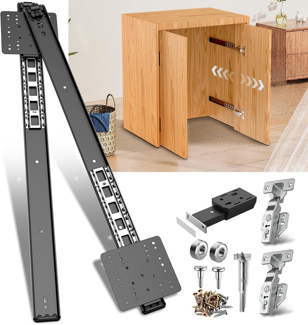 Pocket Door Slide Kit, Cabinet Door Hardware for Insert Doors | Metal construction with magnetic buffer system, smooth silent glide, space-saving design for cabinets, wardrobes, bathrooms.