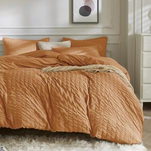 JELLYMONI Burnt Orange Duvet Cover King Size, 3pcs Washed Microfiber Bedding Set, Soft Breathable Seersucker Duvet Cover Set with Zipper Closure and Corner Ties for All Seasons (King(104"90"))