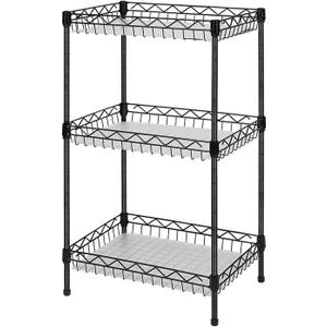 Storage Shelves, 3-Tier Wire Shelving Unit with Baskets Storage Rack Corner Shelf Shelving Adjustable Storage Shelf, 11.8" D x 15.7" W x 31.5" H, Black