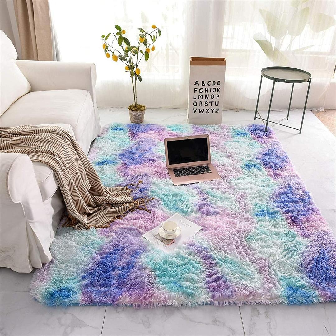 A Nice Night Shaggy Fluffy Faux Fur Area Rug,Soft, Luxurious Shag Carpet Rugs for Nursery Rug, Bedroom, Living Room, Luxury Bed Side Plush Carpets, Rectangle (Light Purple, 4' x 6')