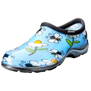 Sloggers Original Waterproof Rain and Garden Shoe for Women– Outdoor Slip-On Garden Clog - Made in The USA with Premium Comfort Insole and Arch Support - Lt Blue Bee Print, Size 10