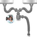 Double Sink Drain Kit Expandable Flexible 1 1/2 Inch P-Trap with Visible Removable Easy-Clean Water Seal Anti-Odor Cup for Bathroom, Kitchen Sink Drain Pipe Kit