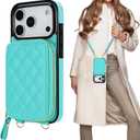 Bocasal Crossbody Wallet Case for iPhone 17 Pro, RFID Blocking PU Leather Zipper Handbag Purse Flip Cover, Kickstand Folio Case with Card Slots Holder Wrist Strap Lanyard 5G 6.3 Inch (Mint Gree)