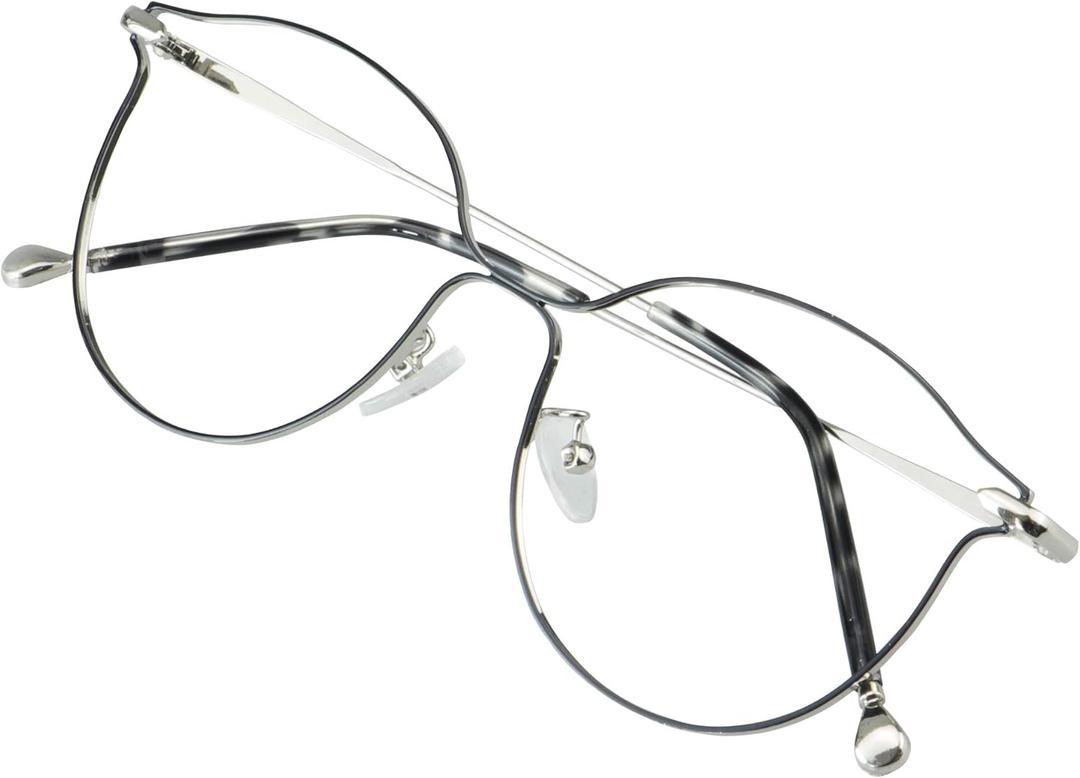 VisionGlobal Blue Light Blocking Glasses for Women, Anti Eyestrain, Computer Reading, Stylish Oval Frame (28033_silver Black(c5))