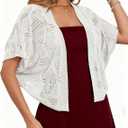 Women's Shrug Crochet Cropped Cardigan Lightweight Hollow-Out Batwing Sleeve Open Front Bolero Sweaters, White Large