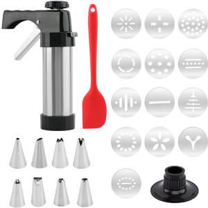Stainless Steel Cookie Press for Baking,Cookie Maker,Cookie Press Gun Kit with 13 Cookie Discs and 8 Piping Tips for DIY Cake Maker Decorating Baking Supplies