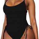 Viottiset Women's Ruched High Cut One Piece Swimsuit Tummy Control Bathing Suit Monokini, Large