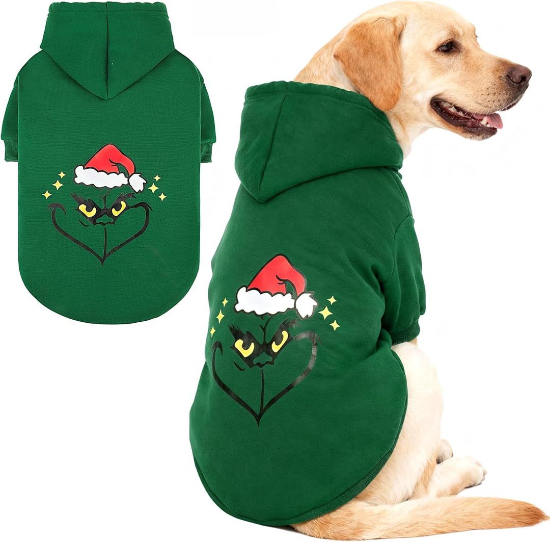 KOOLTAIL Christmas Dog Hoodie Santa Hat Costume Outfit for Small Medium Large Dogs, Soft Hat Hooded Sweatshirt & Pet Winter Coat, Warm Puppy Clothes with Leash Hole, Green L