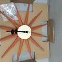 SHISEDECO Modern Mid Century Retro Silent Wood Wall Sunburst Clock Orange, Large