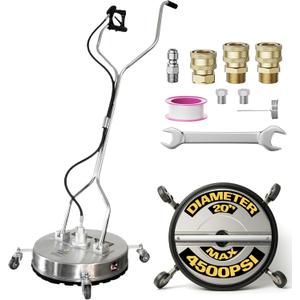 EDOU Direct 20 Inch Pressure Washer Surface Cleaner - Dual Handle Concrete Cleaner, Wheels - Driveway Pressure Washer Attachment, 4,500 PSI Max - Includes Quick Connector Kit - Silver