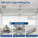 Large Ceiling Fan without Light: 100 Inch Outdoor Fan No Light Aluminum Blade - Industrial Big Ceiling Fan with Remote for Shop Garage Patio Gym 6 Speeds Timer Brushed Nickel Silver