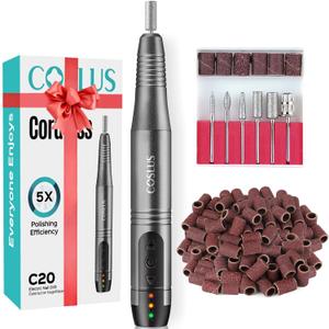COSLUS C20 Cordless Nail Drill Electric File: Professional for Acrylic Gel Dip Powder Nails Portable Nail Drill Machine Kit for Manicure Pedicure Nail Set with Everything Rechargeable Lightweight