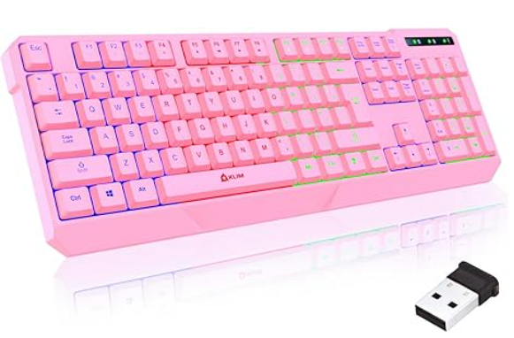 KLIM Chroma Wireless Gaming Keyboard RGB - New Version - Long-Lasting Rechargeable Battery - Quick and Quiet Typing - Water Resistant Backlit Wireless Keyboard for PC PS5 PS4 Xbox One Mac - Pink
Visit the KLIM Store