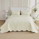 Oversized Bedspread 128x120 for Extra Tall King/California King Bed - Lightweight Quilted Coverlet Set 3 Pieces (1 Quilt, 2 Pillow Shams) - Cream