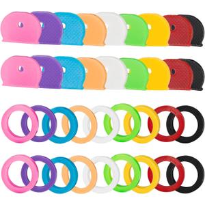 GoorDik 36 Pack Key Color Caps Covers Tags, Soft Rubber Key Identifiers, Plastic Key Toppers for Standard Flat Organization House Key (Not Suitable for Odd-Shaped Keys), 9 Colors, 2 Styles