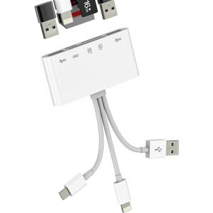 SD Card Reader for Iphone 17 16 15 14 Pro Max USB C Lightning Adapter (5in3) Digital Camera Micro SD Memory Stick Accessories Hub Dual Plug Dongle TF Slot for Apple Charger Adaptor Macbook PC for Ipad