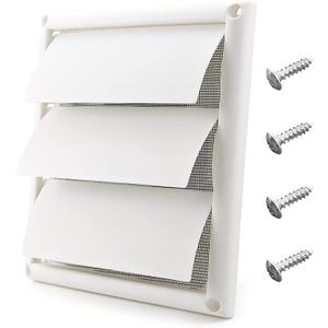 Funmit 6" Louvered Vent Cover 8" x 8" Oversize Outside Dimensions for Exterior Wall Vent Hood Outlet Airflow Vent Dryer Air Vent (White) (6 inch, White-plastic)
