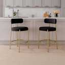 WOKER FURNITURE 26" Black Boucle Counter Stools Set of 2,Upholstered Counter Height Bar Stools with Back,Modern Bar Stools with Brass Metal Legs for Kitchen Island/Kitchen Counter