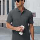 MAGCOMSEN Mens Polo Shirts with Pocket Cotton Pique Short Sleeve Collared Shirt Moisture Wicking Golf Shirts 3-Button Shirts (L)