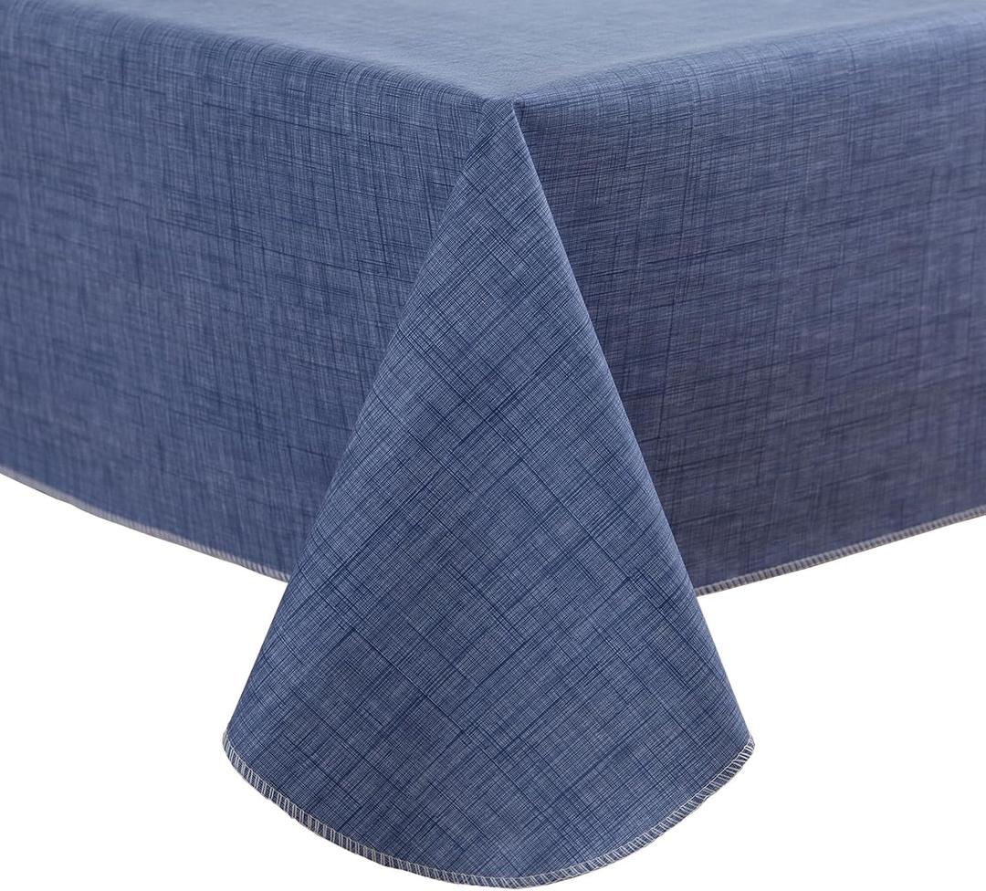 Pioggia Vinyl Tablecloth with Flannel Backing Square Waterproof Oil-Proof Plastic Table Cloth Wipeable PVC Table Cover for Indoor and Outdoor (Blue, 60 x 60 Inch)