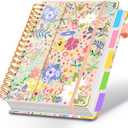 Spiral Journal Notebooks for Work, 300 Pages 5 Subject Notebook College Ruled with Dividers & Tabs, 8''x 10'' Large Notebook Journal for Women Students Note-Taking and Organizer (Beige Bloom)
