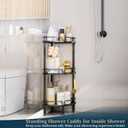Consumest Corner Shower Caddy Stand - 3 Tier Shower Organizer with Soap Holder, Tall Floor Corner Shelves Standing with Adjustable Feet & 4 Hooks, Storage Rack for Bathroom Black