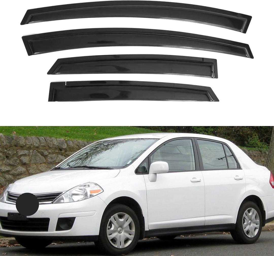 IG Window Visors Fit for 2007-2011 Nissan Versa Sedan, Out-Channel Rain Guards Vent Wind Deflectors 4PC, Car Accessories for 2007-2012 Nissan Versa Hatchback