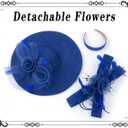 dressfan Wide Brim Fascinator Derby Hats for Women,20s Detachable Flower Hat with Headband for Derby Church Wedding Tea Party (Blue)
