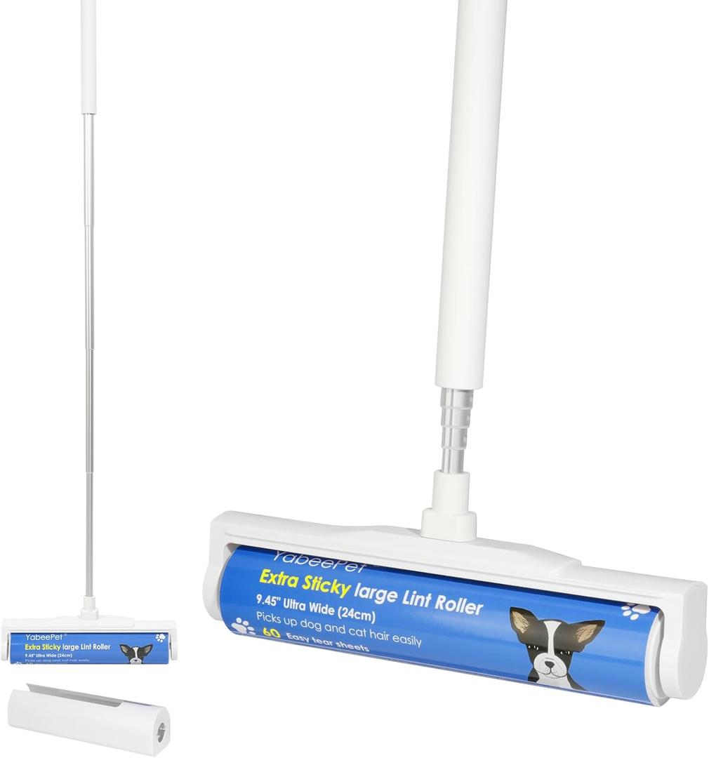 9.45'' Large Lint Rollers for Carpet and Floor, Extra Sticky Giant Rollers with 40.4'' Telescopic Long Handle for Carpets, Couch, Floor, Clothing, and Pet Hair Cleaning(1 Pack Floor Roller)