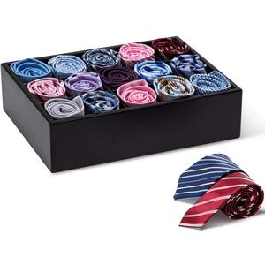 GOBAM Bamboo Closet Drawer Organizer, 15 Compartments - Drawer Divider & Storage Box for Ties, Bras, Briefs, Socks & Jewelry - Storage Organizer for Dressing Room & Bedroom - Black