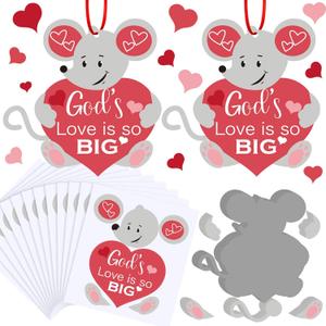 Zhanmai 30 Sets Valentines Religious Craft for Kids God's Love is So Big Christian Craft Kit DIY Mouse Heart Hanging Ornaments for Valentine's Day Sunday School Party Favors