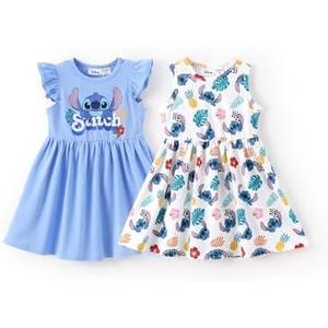 Disney Frozen Elsa Princess Minnie Mouse Stitch Toddler Girl Dresses 2 Pack Long Ruffle Sleeve Costume Set Outfit 4-5 Years