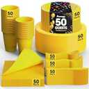 Pureegg Yellow Plastic Plates Set - 350 Pcs Complete Dinnerware Sets for 50 Guests, Disposable Plates, Utensils, Cups, Napkins Included, for Party, Gathering, Wedding, Daily Use