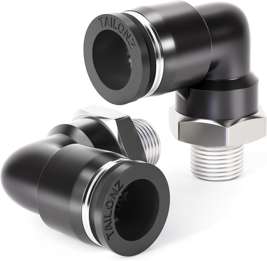 TAILONZ PNEUMATIC Male Elbow 10mm Tube OD x 1/8 Inch NPT Thread 90 Push to Connect Fittings PL10-N1 (Pack of 10)