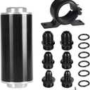 Inline Fuel Filter 6AN 8AN 10AN Adapter 100 Micron Cleanable Fuel Filter Universal 50MM Black
