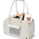 PetsHome Dog Carrier Purse, Pet Carrier, Foldable Waterproof Premium Leather Pet Travel Portable Bag for Cat and Small Dog Home & Outdoor Small Beige