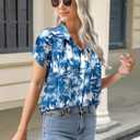 Hawaiian Shirts for Women Soft Cool Hawaiian Shirt Beach Tropic Print V Neck T-Shirt Vacation Button Up Tops (Blue, M)