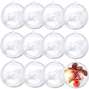 12Pack 80mm Clear Christmas Ball Ornaments, 3.14IN Fillable DIY Craft Plastic Balls Transparent Xmas Decor Balls - Fillable Bauble Ball Ornaments for Holiday Wedding Party Dcor