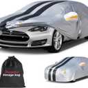 Multi-Layer Car Cover Custom Fit for Tesla Model S(2012-2026), 100% Waterproof All Weather for Automobiles, Gift with Towel, Heavy Duty Car Covers for Rain Sun UV Protection with Door Zipper