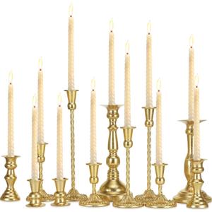 12 Pcs Candlestick Holders Gold Metal Taper Candle Holders Decorative Vintage Modern Table Centerpiece Decorations for Wedding Christmas Anniversary Dinner Party(Gold,Retro Style)