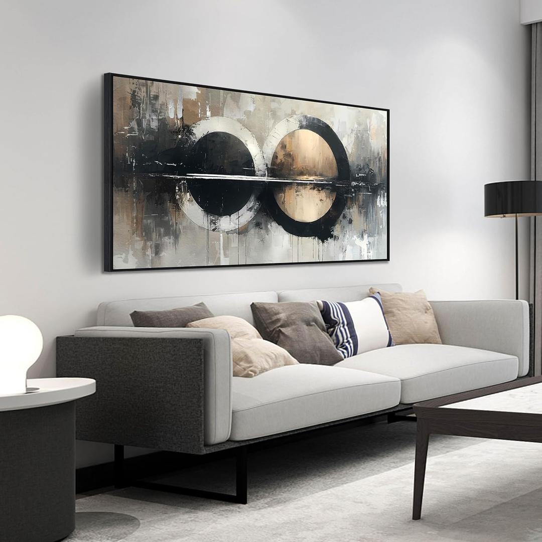 Abstract Paintings Wall Art for Living Room - Black and White Wall Decor Bedroom - Black Framed Wall Art for Office Size 24" x 48" (24.00" x 48.00" Framed)