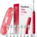 Aquasonic Vibe Series Ultra-Whitening Toothbrush  ADA Accepted Electric Toothbrush - 8 Brush Heads & Travel Case  40,000 VPM Motor & Wireless Charging - 4 Modes w Smart Timer  Ruby